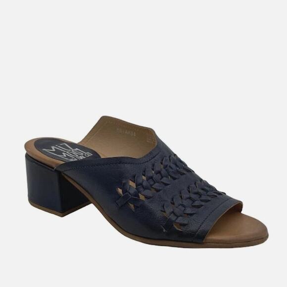 Miz Mooz Briar Black Leather Mule-Style Heeled Sandals - Picture 1 of 9